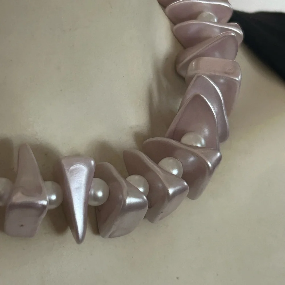Vintage Chunky Lilac & Pearl Bead Choker Necklace
